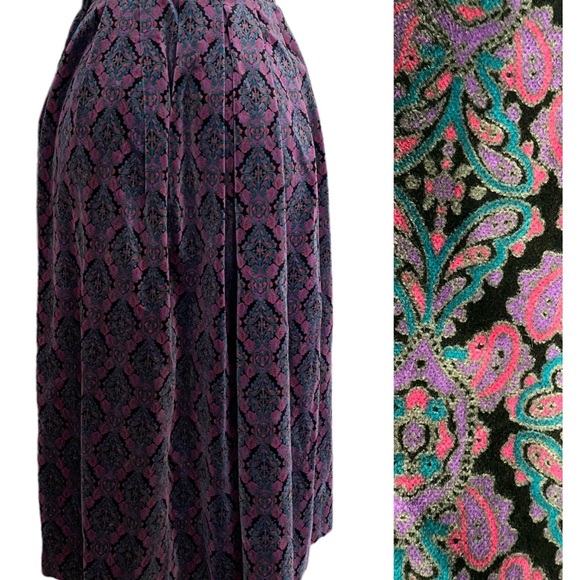 Allen Solly Jewel Toned Velvet High Waist Paisley Print Midi Skirt Size 8 - Picture 1 of 12